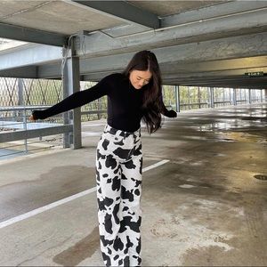 COW PRINT STRAIGHT LEG PANTS